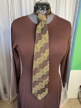 tie groovy 1960s wide geometric yellow green brown
